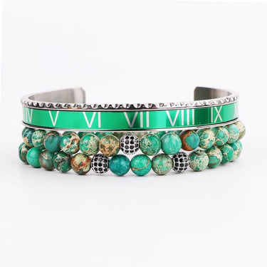 Luxury Steel & Green/Blue IMPERIAL JASPER 3 pc 'STABILITY' Bracelet Set